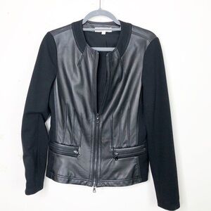 𝅺Ellen Tracy leather and fabric black moto jacket